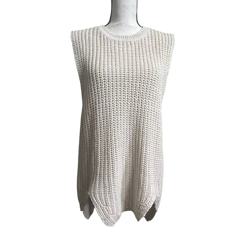 POL Sleeveless Knit Sweater Vest Women Large Beige Chunky